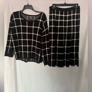 Chelsea & Theodore 2 piece women black & white knit skirt set top XL skirt L
